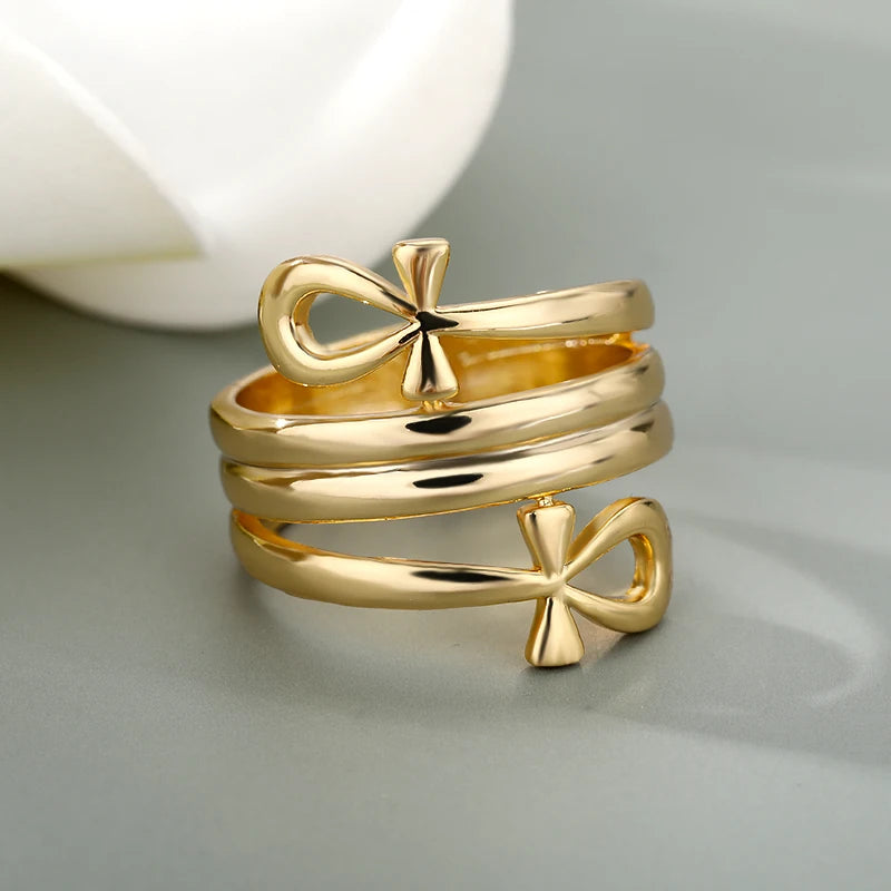 Egyptian Double Coil Ankh Cross Ring For Women Jewelry Stainless Steel Ring